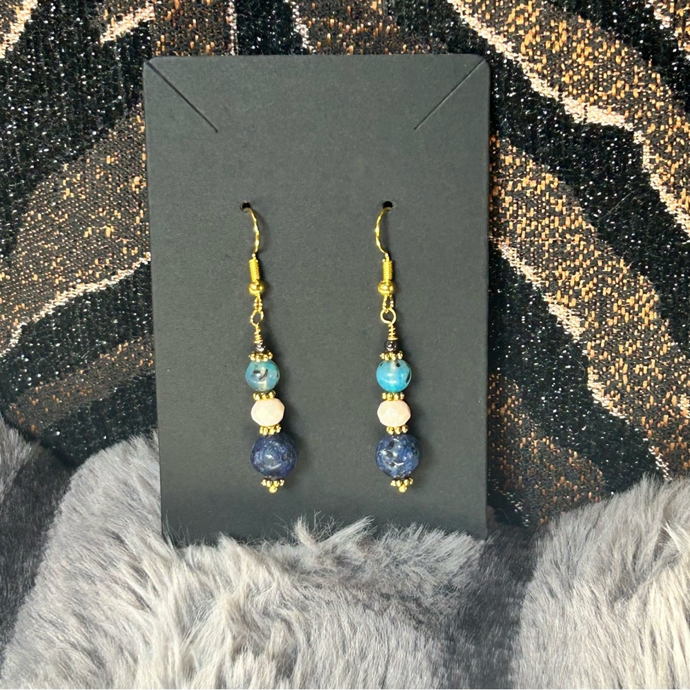 Handcrafted elegant sodalite dragon vein crystal hematite earrings